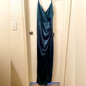 Lulus - Magic Memories Dark Teal Blue Satin Sleeveless Maxi Dress